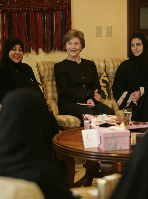 Mrs. Laura Bush participates in a “Breaking the Silence” Coffee with breast cancer survivors and members of their families Wednesday, Oct. 24, 2007, in Jeddah, Saudi Arabia. White House photo by Shealah Craighead