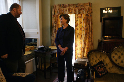 Mrs. Laura Bush listens as Russell Caldwell, manager of visitor services, conducts a tour of the Margaret Mitchell House and Museum, Thursday, Nov. 1, 2007 in Atlanta, Ga. It was in this house that Mitchell wrote the novel, Gone with the Wind. White House photo by Shealah Craighead