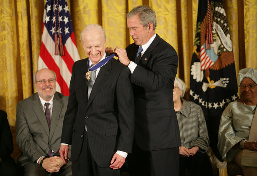 President George W. Bush awards the Presidential Medal of Freedom to economist and Nobel Laureate Gary S. Becker Monday, Nov. 5, 2007, in the East Room. "His pioneering analysis of the interaction between economics and such diverse topics as education, demography, and family organization has earned him worldwide respect and a Nobel Prize," said the President. White House photo by Eric Draper