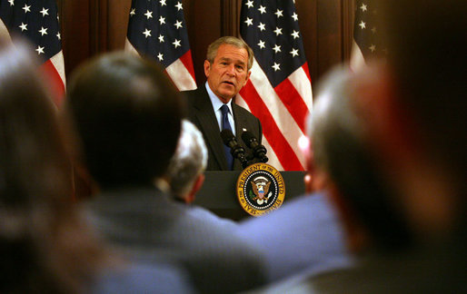 President George W. Bush delivers remarks at the White House Forum on International Trade and Investment Tuesday, Nov. 6, 2007, in the Dwight D. Eisenhower Executive Office Building in Washington, D.C. White House photo by Joyce N. Boghosian