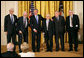 President George W. Bush presents the 2007 National Humanities Medal for the Monuments Men Foundation for the Preservation of Art to, from left, Robert Edsel and World War II veterans Jim Reeds, Harry Ettlinger, Horace Apgar and Seymore Pomrenze. White House photo by Eric Draper