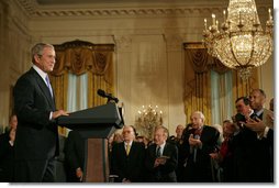 President George W. Bush speaks during the presentation of the 2007 National Medal of the Arts and Humanities Thursday, Nov. 15, 2007, in the East Room. "Your accomplishments remind us that freedom of thought and freedom of expression are two pillars of our democracy,” said President Bush. White House photo by Shealah Craighead