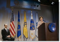 After being introduced by Health and Human Services Deputy Secretary Tevi Troy (pictured at left), Mrs. Laura Bush addresses the 2007 National Prevention and Health Promotion Summit Tuesday, Nov. 27, 2007, in Washington, D.C. "Poor health takes an enormous toll on our economy. Sick workers cost businesses millions of dollars in lost productivity," said Mrs. Bush. "The private sector, and government, pay even more in insurance and health care costs. Medical treatment for chronic diseases costs $1.5 trillion dollars a year." White House photo by Shealah Craighead