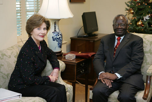Mrs. Laura Bush meets with Ibrahim Gambari, the United Nation's Special Advisor on Burma, Monday, Dec. 17, 2007, at Mrs. Bush's East Wing office at the White House. White House photo by Joyce N. Boghosian