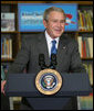 President George W. Bush addresses his remarks in support of No Child Left Behind Monday, Jan. 7, 2008, at the Horace Greeley Elementary School in Chicago, where President Bush urged Congress to reauthorize No Child Left Behind. White House photo by Joyce N. Boghosian