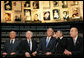 President George W. Bush listens to Avner Shalev, Chairman of the Yad Vashem Directorate, as he visits the Hall of Names in Yad Vashem, the Holocaust Museum, in Jerusalem Friday, Jan. 11, 2008. Joining the President in the visit are, from left, President Shimon Peres, of Israel; Josef Lapid, Chairman of the Yad Vashem Council, and Israel's Prime Minister Ehud Olmert. White House photo by Chris Greenberg