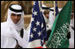 A Saudi honor guard stands with the U.S. and Saudi flags Tuesday, Jan. 15, 2008, awaiting the arrival of President George W. Bush to Al Murabba Palace in Riyadh. White House photo by Chris Greenberg
