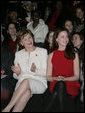 Mrs. Laura Bush, accompanied by daughter, Barbara Bush, watch fashion models during The Heart Truth Red Dress Collection 2008 fashion show in New York, Friday, Feb. 1, 2008. More than a dozen celebrated women showcased America's top designers in one-of-a-kind Red Dresses to raise awareness of heart disease in women. White House photo by Shealah Craighead