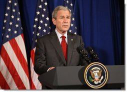 President George W. Bush addresses his remarks Tuesday, Feb. 19, 2008 in Dar es Salaam, Tanzania, regarding the independence of Kosovo.  White House photo by Eric Draper