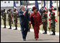 President George W. Bush and President Ellen Johnson Sirleaf of Liberia pass an honor guard Thursday, Feb. 21, 2008, during the President's visit to Monrovia, Liberia. White House photo by Eric Draper
