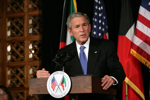 President George W. Bush delivers remarks at the Kuwait-America Foundation's Stand for Africa Gala Dinner Wednesday, March 12, 2008, at the Residence of the Ambassador of Kuwait. President Bush spoke about the President's Malaria Initiative (PMI) and the importance of fighting malaria in Africa. White House photo by Chris Greenberg