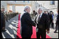 Vice President Dick Cheney shakes hands with Palestinian President Mahmud Abbas Sunday, March 23, 2008 upon departure from the Muqata in the West Bank city of Ramallah. White House photo by David Bohrer