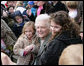 Former first lady Barbara Bush is surrounded by children as she poses for photos Monday, March 24, 2008, following her reading at the 2008 White House Easter Egg Roll, where she read "Arthur's New Puppy." White House photo by Chris Greenberg