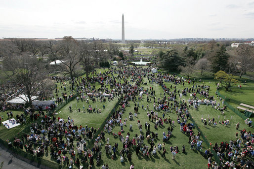 Some of the thousands of guests who attended the 2008 White House Easter Egg Roll are seen at festivities on the South Lawn of the White House Monday, March 24, 2008. White House photo by Joyce N. Boghosian