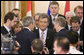 President George W. Bush confers with President Viktor Yushchenko of Ukraine, prior to the start of Friday’s Summit Meeting of the NATO Ukraine Commission at the 2008 NATO Summit in Bucharest. White House photo by Eric Draper