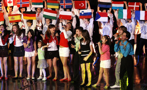 Romanian youngsters perform during a NATO Spouses’ Program Friday, April 4, 2008, at the Cotroceni Palace in Bucharest. White House photo by Shealah Craighead