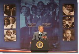 President George W. Bush delivers remarks Thursday, April 24, 2008, during the White House Summit on Inner-City Children and Faith-Based Schools. Said the President, "I am fully aware that in inner-city America some children are getting a good education, but a lot are consigned to inadequate schools. I believe helping these children should be a priority of a nation. It's certainly a priority to me."  White House photo by Chris Greenberg