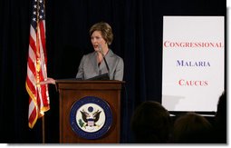 Mrs. Laura Bush addresses members of the Congressional Malaria Caucus on President Bush's Malaria Initiative Thursday, April 24, 2008, at the U.S. Captiol in Washington, D.C. White House photo by Shealah Craighead