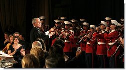 The Marine Band, under the direction of President George W. Bush, entertains Saturday, April 26, 2008, during the White House Correspondents' Association Dinner at the Washington Hilton Hotel.  White House photo by Joyce N. Boghosian