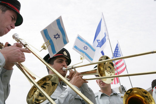 An Israeli band performs during the arrival ceremony Wednesday, May 14, 2008, for President George W. Bush and Mrs. Laura Bush upon their arrival at Ben Gurion International Airport in Tel Aviv. White House photo by Chris Greenberg