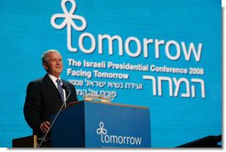 President George W. Bush addresses his remarks during the Israeli Presidential Conference 2008 at the Jerusalem International Convention Center in Jerusalem, Wednesday, May 14, 2008, in celebration of nation's 60th anniversary. White House photo by Joyce N. Boghosian