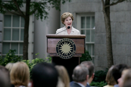 Mrs. Laura Bush addresses guests at a Smithsonian Institution Luncheon Tuesday, May 27, 2008 in Washington, D.C., honoring Mrs. Bush for her contributions to the arts in America. White House photo by Shealah Craighead