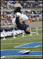 A United States Air Force Academy graduate flips after receiving his diploma during commencement exercises Wednesday, May 28, 2008, in Colorado Springs. White House photo by Eric Draper