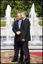 President George W. Bush shakes hands with Slovenia's Prime Minister Janez Janša following a meeting at Brdo Castle Tuesday, June 10, 2008, in Kranj, Slovenia. White House photo by Eric Draper
