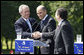 President George W Bush shakes hands with Janez Jansa, Prime Minister of Slovenia, and Jose Manuel Barroso, President of the European Commission, following the United States - European Union Meeting Tuesday, June 10, 2008, at Brdo Castle in Kranj, Slovenia. White House photo by Eric Draper