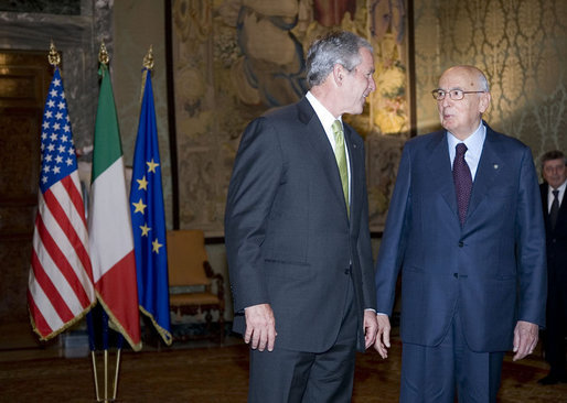 President George W. Bush meets with Italian President Giorgio Napolitano at the Quirinale Palace Thursday, June 12, 2008 in Rome. White House photo by Eric Draper