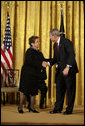 President George W. Bush shakes hands with Donna Shalala after presenting her with the Presidential Medal of Freedom Thursday, June 19, 2008, during the Presidential Medal of Freedom ceremony in the East Room at the White House. White House photo by David Bohrer