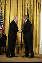 President George W. Bush shakes hands with Laurence Silberman after presenting him with the Presidential Medal of Freedom Thursday, June 19, 2008, during the Presidential Medal of Freedom ceremony in the East Room at the White House. White House photo by David Bohrer