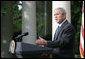 President George W. Bush delivers a statement on North Korea Thursday, June 26, 2008, in the Rose Garden of the White House. Said the President, "The policy of the United States is a Korean Peninsula free of all nuclear weapons. This morning, we moved a step closer to that goal, when North Korean officials submitted a declaration of their nuclear programs to the Chinese government as part of the six-party talks." White House photo by Chris Greenberg