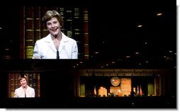 Mrs. Laura Bush addresses 5,400 participants on Monday, July 28, 2008 at the Fifth Annual Reading First National Conference at the Gaylord Opryland Resort & Convention Center in Nashville, Tenn.  White House photo by Shealah Craighead
