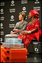Mrs. Laura Bush sits with HIV and AIDS advocate Princess Kasune Zulu at the ONE campaign event Tuesday, Sept. 2, 2008 at the Minneapolis Convention Center in Minneapolis, during a program in support of health care workers who treat AIDS paitients in African countries. White House photo by Shealah Craighead