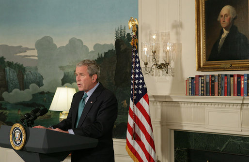 President George W. Bush delivers a statement at the White House Tuesday, Sept. 30, 2008, regarding the economic rescue plan. Said the President, "We're at a critical moment for our economy, and we need legislation that decisively address the troubled assets now clogging the financial system, helps lenders resume the flow of credit to consumers and businesses, and allows the American economy to get moving again." White House photo by Chris Greenberg