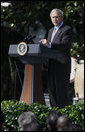 President George W. Bush addresses his remarks Thursday, Oct.9, 2008, during the South Lawn celebration of Hispanic Heritage Month at the White House. White House photo by Eric Draper