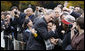 President George W. Bush embraces an employee of the Executive Office of the President Thursday, Nov. 6, 2008, after delivering remarks to his staff on the upcoming transition. Said the President, ".Over the next 75 days, all of us must ensure that the next President and his team can hit the ground running.' White House photo by Eric Draper