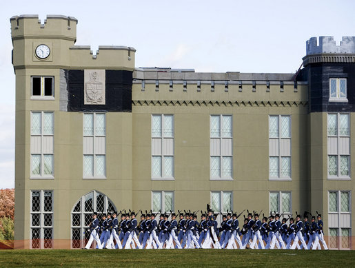 Virginia Military Institute Corps of Cadets march onto the VMI Parade Ground where Vice President Dick Cheney addressed the Corps during the institute's annual Military Appreciation Day festivities, Saturday, Nov. 8, 2008, in Lexington, Va. White House photo by David Bohrer