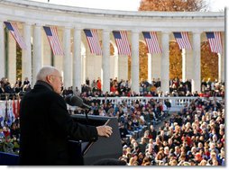 Vice President Dick Cheney delivers remarks Tuesday, Nov. 11, 2008, during the 55th Annual National Veterans Day Observance at Arlington National Cemetery in Arlington, Va.  White House photo by David Bohrer