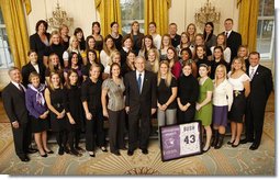 President George W. Bush poses with members of the Northwestern University Women's Lacrosse Team Wednesday, Nov. 12, 2008, during a photo opportunity with 2008 NCAA Sports Champions at the White House.  White House photo by Eric Draper