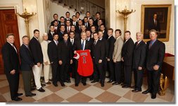 President George W. Bush poses with members of the Fresno State Baseball Team Wednesday, Nov. 12, 2008, during a photo opportunity with 2008 NCAA Sports Champions at the White House. White House photo by Eric Draper