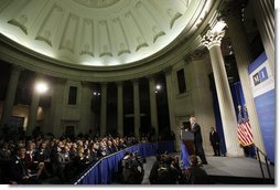 President George W. Bush addresses his remarks on financial markets and the world economy Thursday, Nov. 13, 2008, at the Federal Hall National Memorial in New York.  White House photo by Eric Draper