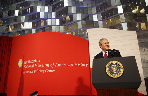 President George W. Bush delivers remarks Wednesday, Nov. 19, 2008, in honor of the reopening of the National Museum of American History in Washington, D.C. White House photo by Eric Draper