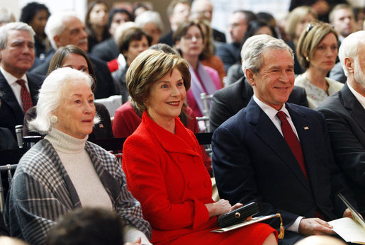 President George W. Bush and Mrs. Laura Bush smile as they participate Wednesday, Nov. 19, 2008, in the reopening of the National Museum of American History in Washington, D.C. White House photo by Eric Draper