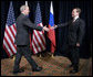 President George W. Bush greets President Dmitriy Medvedev of Russia prior to their meeting Saturday, Nov. 22, 2008, at the Ministry of Defense Convention Center in Lima, Peru. White House photo by Eric Draper