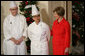 Mrs. Laura Bush is joined by White House Executive Chef Cris Comerford, and Bill Yosses, White House Pastry Chef, during the 2008 White House Holiday Press Preview Wednesday, Dec. 3., 2008, in the East Room. Said Mrs. Bush, "This is a special holiday for us. Our final in the White House. Thank you to the American people for their friendship, prayers, and support. The President and I wish you and your families a very happy holiday." White House photo by Shealah Craighead