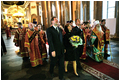 President Bush and Mrs. Bush visit Kazan Cathedral in St. Petersburg May 26.
