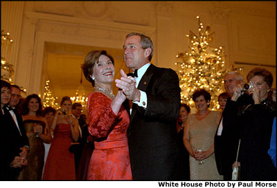 President George W. Bush and Mrs. Bush take to the dance floor during the Congressional Ball in the State Room Dec. 3. White House photo by Paul Morse.