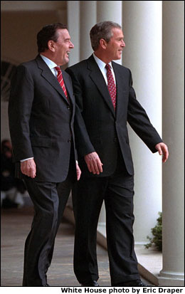 President Bush and German Chancellor Schroeder met at the White House. White House photo by Eric Draper.